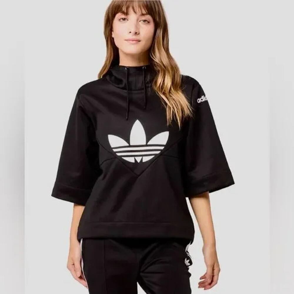 Adidas Clrdo 3/4 Sleeve logo black drawstring Hoodie top Small